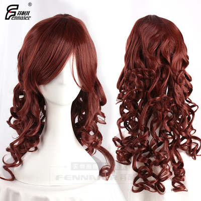 taobao agent Fenny's fashion oblique bangs long curly hair Deep chestnut brown lady curly hair high temperature silk cosplay whole wig