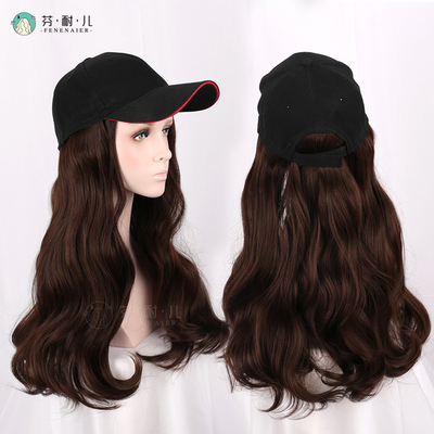 taobao agent Fenner net red hat wig all -in -one female summer big wave long curly hair glove brown daily wig
