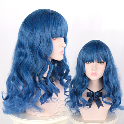 taobao agent Fenny's mixed blue air bangs long curly curly curly European and American medium long cosplay ball