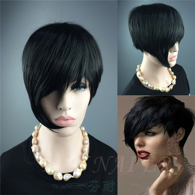 taobao agent Fenny Euer European and American black lady short hair cosplay high -temperature silk partial separate bangs.
