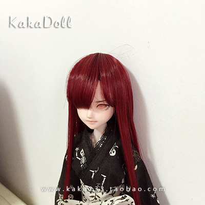 taobao agent Tea Kaka hand | Men and women's oblique bangs long straight wig red BJD/AZ/OB/Keer/Barbie doll