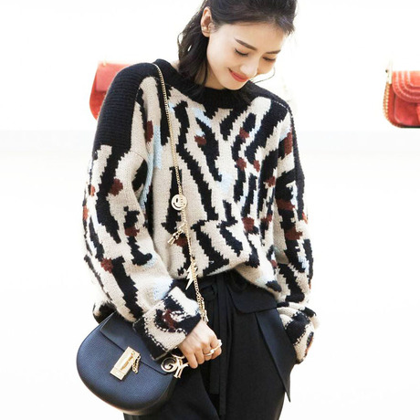 00       chlo*蔻伊16秋冬新款 袁姗姗高圆圆同款 全手工拚接豹纹宽松