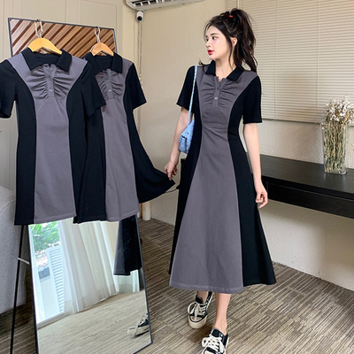taobao agent Summer dress, brace, plus size, polo collar, fitted