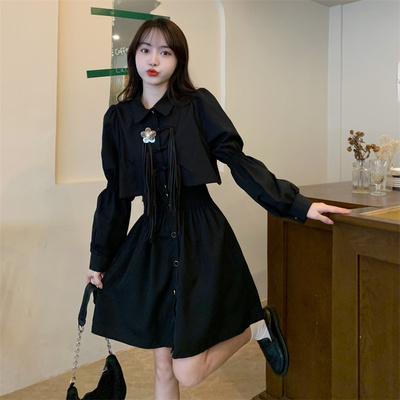 taobao agent Autumn retro brace, set, dress, plus size, fitted