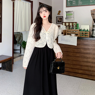 taobao agent Top with cups, design sleevless dress, lace long-sleeve, cardigan, set, plus size, autumn, trend of season