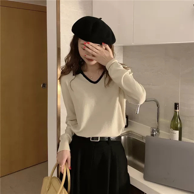 taobao agent Autumn knitted sweater, long-sleeve, jacket, for plus size ladies, fitted, polo collar, long sleeve