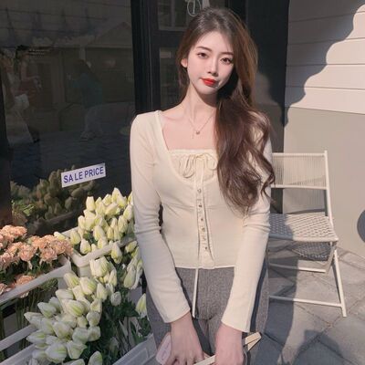 taobao agent Sexy knitted autumn T-shirt, short top, plus size, long sleeve, fitted