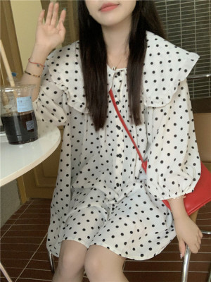taobao agent Summer doll, long top, plus size, doll collar, french style, mid-length, fitted