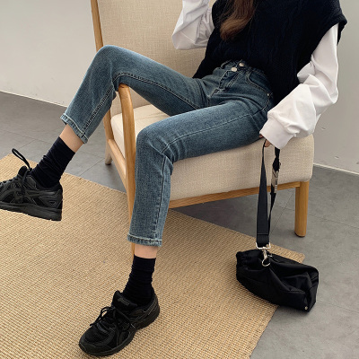 taobao agent Demi-season loose straight jeans, plus size, high waist, fitted