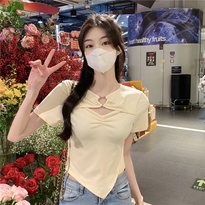 taobao agent Summer summer clothing, short small design jacket, short sleeve T-shirt, plus size, fitted, trend of season