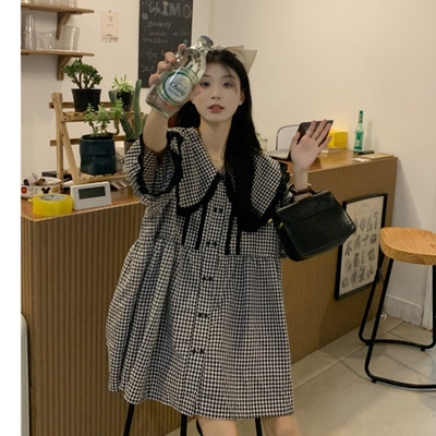 taobao agent Summer doll, dress, plus size, with short sleeve, fitted, doll collar, french style