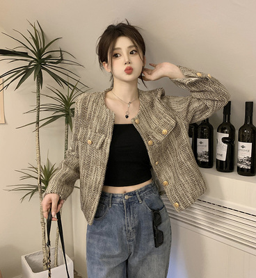 taobao agent Tide, autumn advanced jacket, short bra top, plus size, Chanel style, high-quality style, fitted
