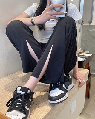taobao agent Silk summer thin casual trousers, plus size, drawstring, high waist