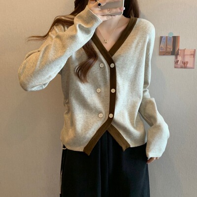 taobao agent Knitted sweater, jacket, design demi-season bra top, cardigan, trend of season, drawstring, V-neckline