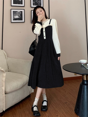 taobao agent Corduroy set, dress, retro long skirt, plus size, French retro style