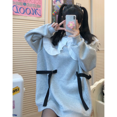 taobao agent Doll, demi-season sweatshirt, sexy fleece top, plus size, doll collar, long sleeve, fitted
