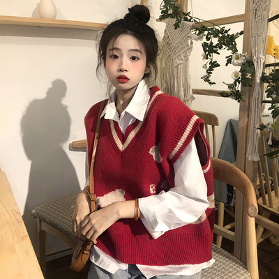 taobao agent Knitted vest, autumn set, top, plus size, fitted