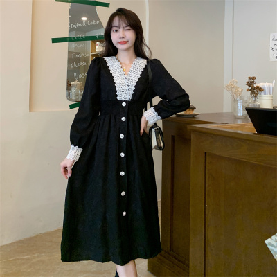 taobao agent Fitted autumn dress, brace, plus size, V-neckline