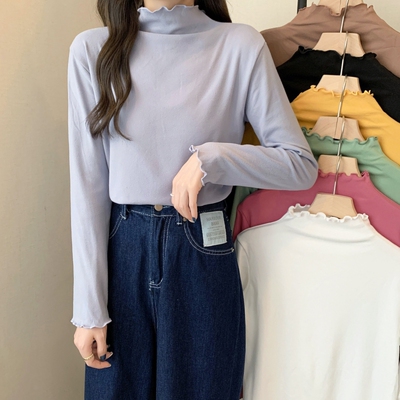 taobao agent Autumn long-sleeve, jacket, bra top, plus size, high collar, 2021 collection, western style, long sleeve