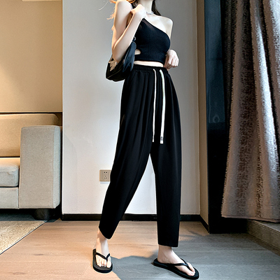 taobao agent Large size fat MM loose high waist and thin pants casual nine -point Harun pants summer thin models loose ice silk carrot pants