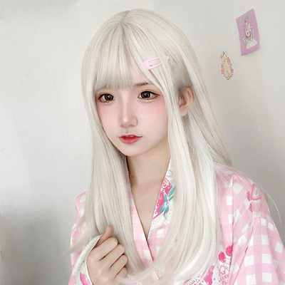 taobao agent Wig women's long hair naturally full set of net red lolita gray -white long straight hair winter new fluffy facet