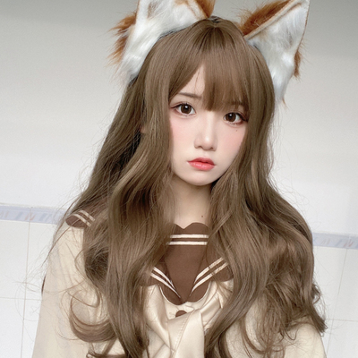 taobao agent Wig female long hair, big wave, natural full set of long curly hair, bangs, fashion new round face wig