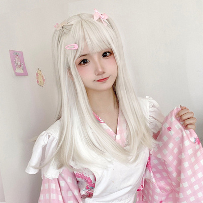 taobao agent Wig female long hair simulation naturally long -hair fashion new lolita silver white wig full -headed hair sleeve