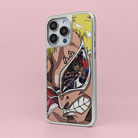 Donquixote Doflamingo One Piece Anime Pink Yellow Tan Illustration iPhone Case