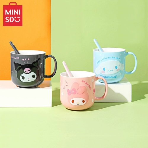 Miniso Mingyin Youpin Sanrio с ложкой с ложкой керамической чашки югуи куроми милая мультипликационная чашка для водяной чашки