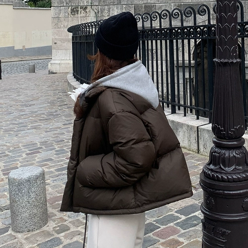 Бархатный каштановый пуховик для отдыха, короткая куртка, утиный пух, увеличенная толщина, подходит для подростков