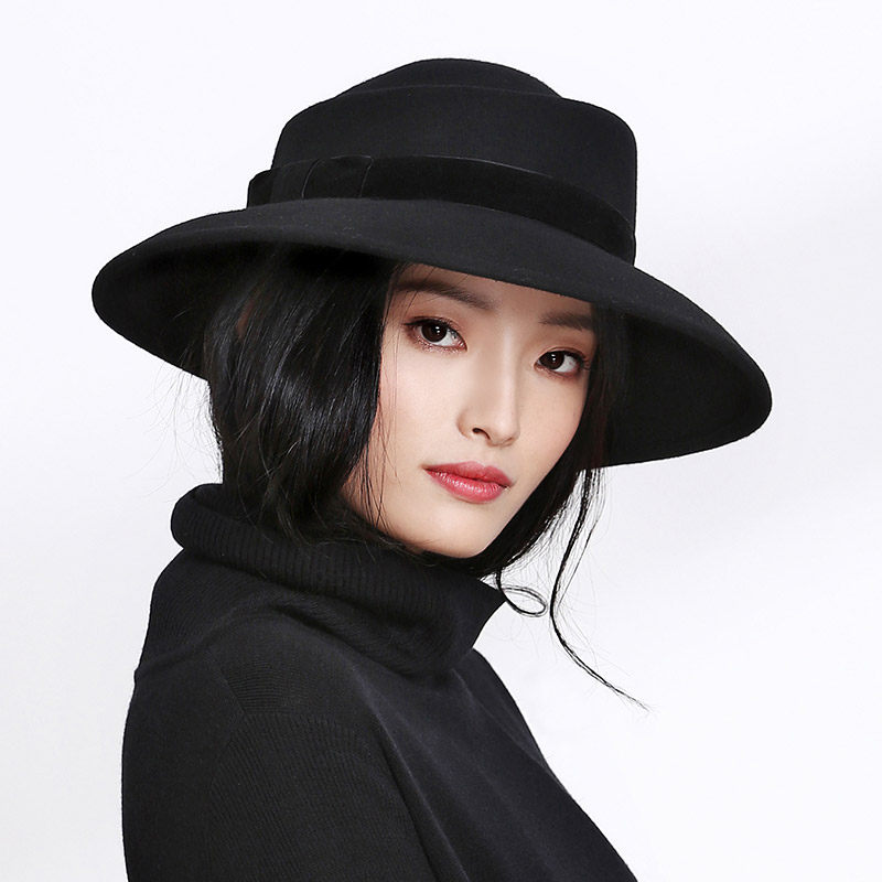时空 羊毛呢帽子女秋冬保暖大檐帽欧美百搭修脸造型复古时尚简约