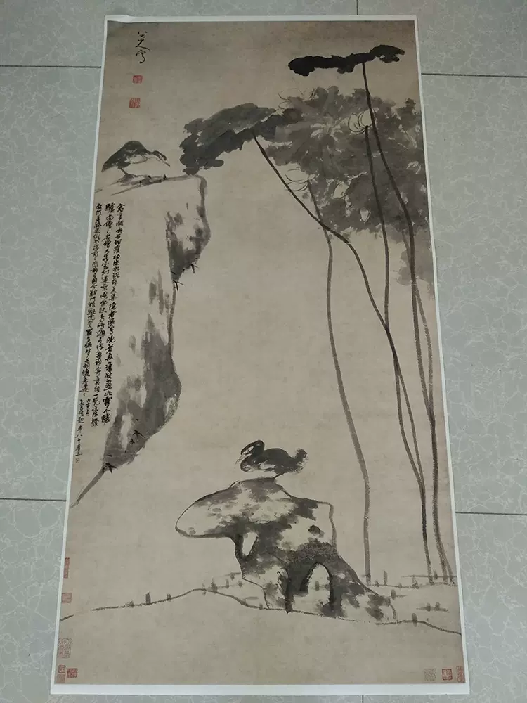 清朱耷鸭八大山人国画三尺立轴花鸟水墨写意画真迹复制画临摹画稿-Taobao