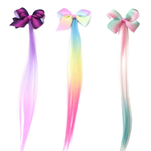 Детские шпильки для волос с бантиком, парик, заколка для волос, аксессуар для волос, градиент