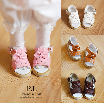 taobao agent PL spot BJD 6 -point doll shoes yosd men's shoes and women's shoes bow flat bottom shoes sandals 1/6 obese feet
