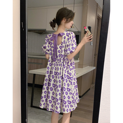 taobao agent Purple summer dress, advanced mini-skirt, suitable for teen, high-quality style, square neckline