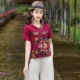 Mùa hè năm 2021 phong cách dân tộc mới vải lanh của phụ nữ hàng đầu cỡ lớn vải cotton và vải lanh in hình ngắn tay áo phông - Áo phông