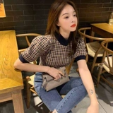 Трикотажная футболка с коротким рукавом, летний короткий свитер, 2021 года, в корейском стиле, рукава фонарики, в стиле Шанель