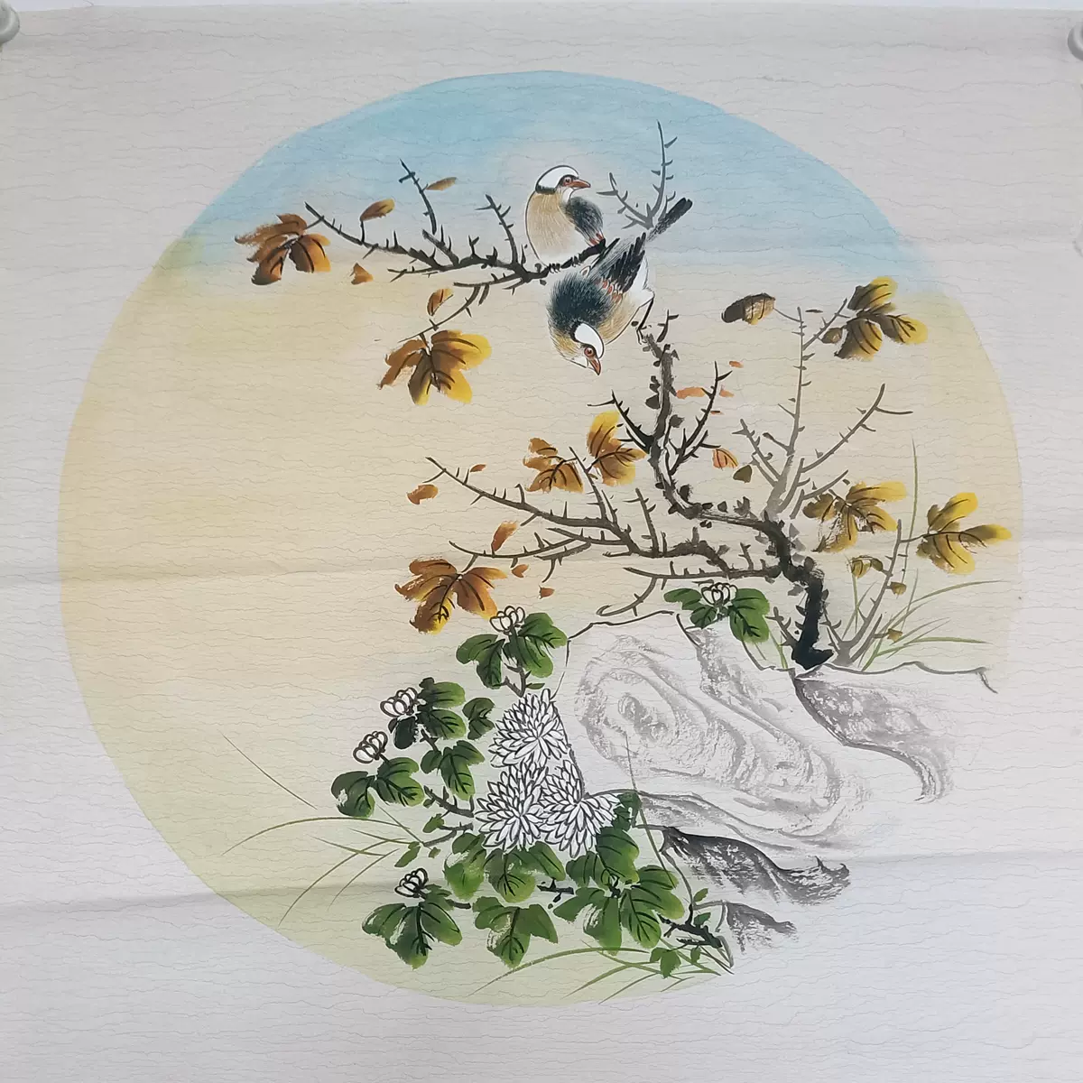 国画花鸟画小写意画圆形扇面四尺斗方纯手绘画芯未装裱无款装饰画-Taobao