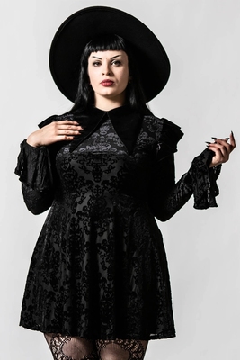 taobao agent Retro black velvet plus size dress, long sleeve, backless