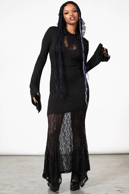 taobao agent Clear price Killstar Gothic Witch Halloween black lace stitching hollow hooded hooded dress pocket