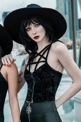 taobao agent Killstar Gothic hot girl blue dark green red velvet fluffy surface hollowed back suspender vest