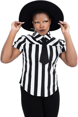 taobao agent Clear price killstar Gothic dark retro black and white striped short -sleeved tie shirt shirt large size