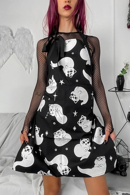 taobao agent Killstar genuine Gothic dark American cute ghost cat pattern black apron baking kitchen