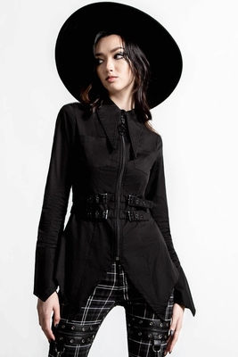 taobao agent Black shirt with zipper, top, autumn