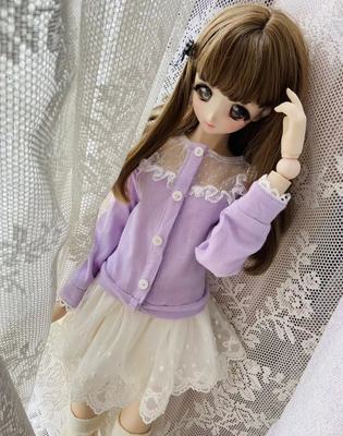 taobao agent [Rosemary Town] Spring and summer lady lace stitching knitwear 嗲 smoked grass purple 3 points BJD
