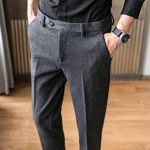 Мужские осенние шерстяные бархатные штаны, облегающий крой