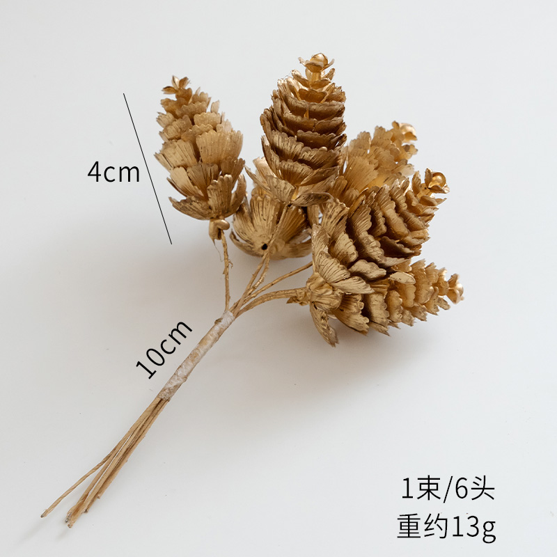 Simulated golden large pine cones (6 heads)