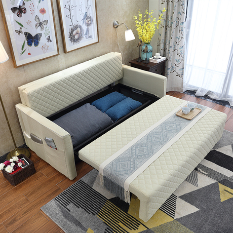 乳胶沙发床可折叠客厅双人 小户型多功能两用布艺实木储物1.8米