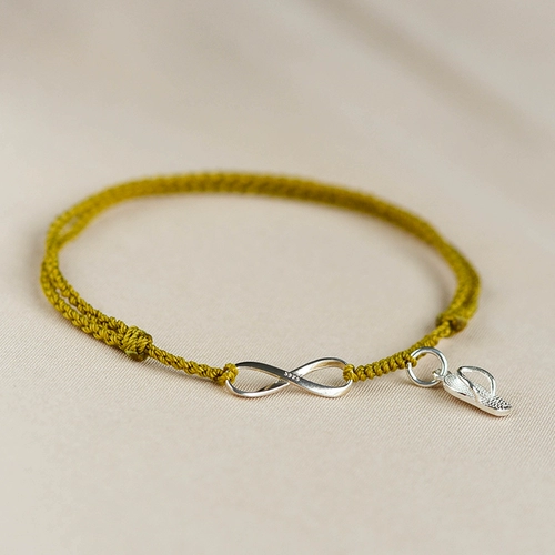 Оригинальный желтый браслет на ногу, браслет из красной нити, плетеный оберег на день рождения ручной работы, серебро 925 пробы, простой и элегантный дизайн, серебро 925 пробы