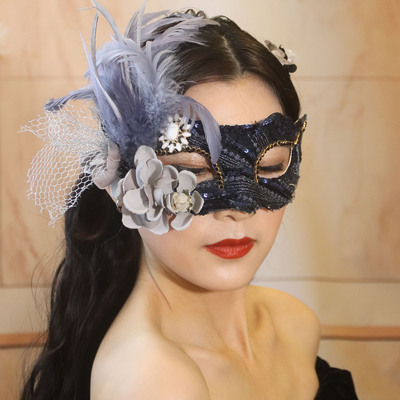 taobao agent Mysterious purple lace feathers goddess mask party chemical dance retro princess mask live broadcast of Halloween live broadcast